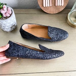 J. Crew Blue Darby Glitter Loafer Flats Size 8